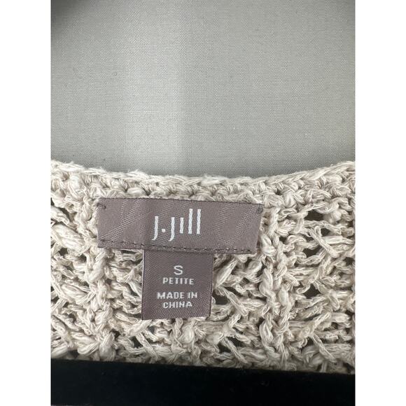 J Jill Top Womens SP Beige Crochet Button Sheer Beachy Minimalist Cottage Boho - Picture 2 of 7